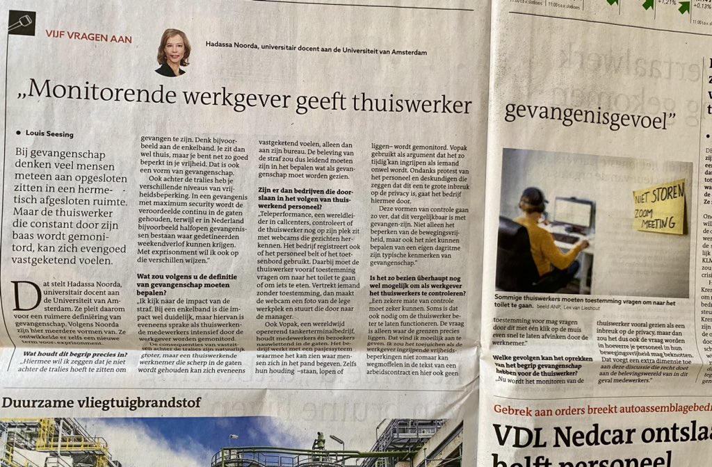 Interview over #thuiswerken #employeemonitoring #remotework #privacy #exprisonment @refdag