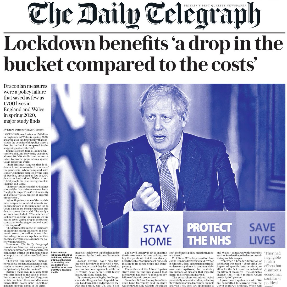 This is serious analysis from respected institutions - their conclusion?

“The science of lockdowns is clear; the data are in: the deaths saved were a drop in the bucket compared to the staggering collateral costs imposed.”

Objectors were harassed and abused - they were right.