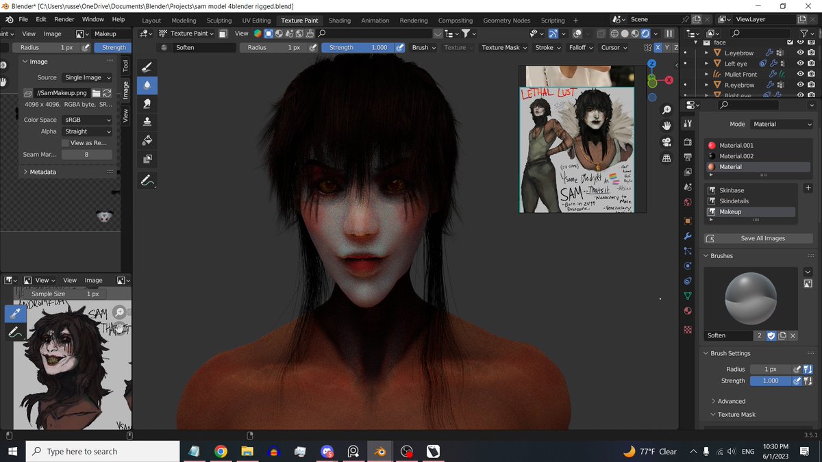 slvgf4thvr's tweet photo. CHARACTER UPDATE!! Top Left is most recent the others are texturing practice,,, i need to do the details of the face still but thats coming,,,, ;))
--
#blender #blender3d #character #characterdesign #originalcharacter #3dmodeling #3dart #wip https://t.co/3Zdkias9Lz