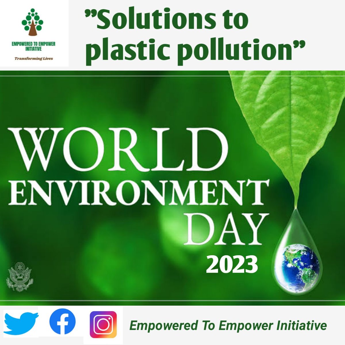 A happy World Environment Day 2023!

 50 years of celebrating this day. It was first launched on June 5, 1973 during the Stockholm conference on Human Environment. 

The theme of the day: Solutions to plastic pollution.

#beatplasticpollution
#WED2023
#environmentalmanagement
