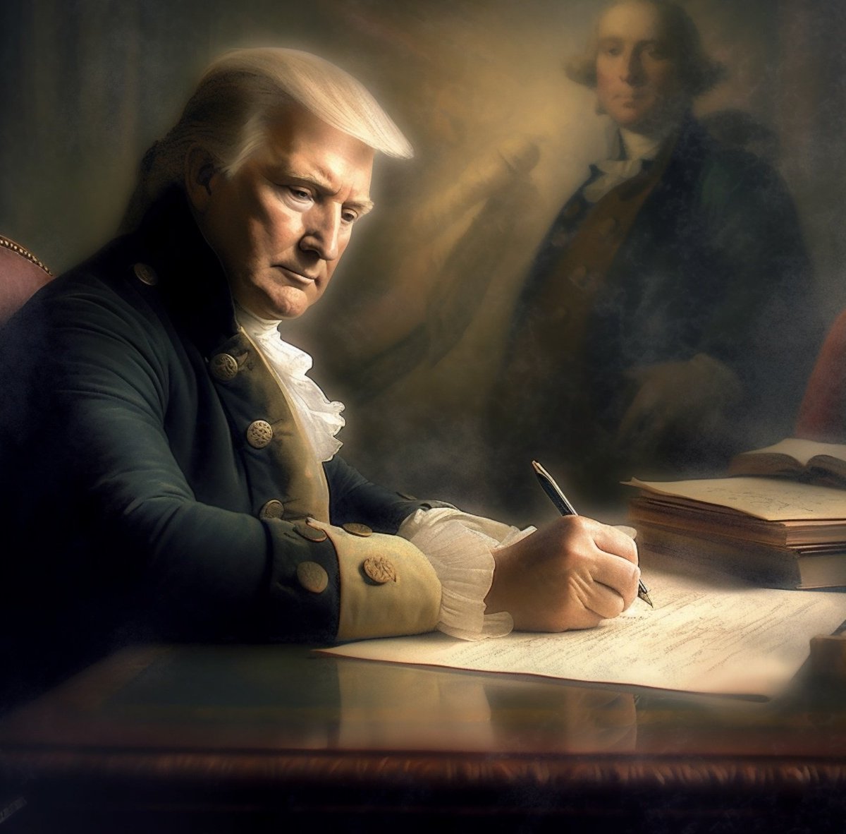 RT @Brick_Suit: @dom_lucre Rare painting of President Trump signing the Declaration of Independence. https://t.co/YwgwZ3zTgY