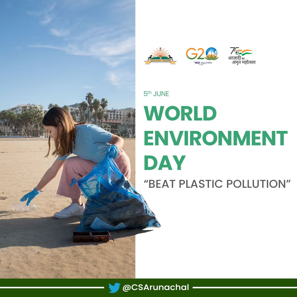 CSArunachal's tweet photo. This #WorldEnvironmentDay, let us all become #climatewarriors by adopting environment friendly habits to #BeatPlasticPollution. We must all adopt the mantra of
Reduce, Reuse, Recycle to end plastic pollution from our planet.
Act now, make a positive impact and say #NoToPlastic. https://t.co/W4sZXadnDF