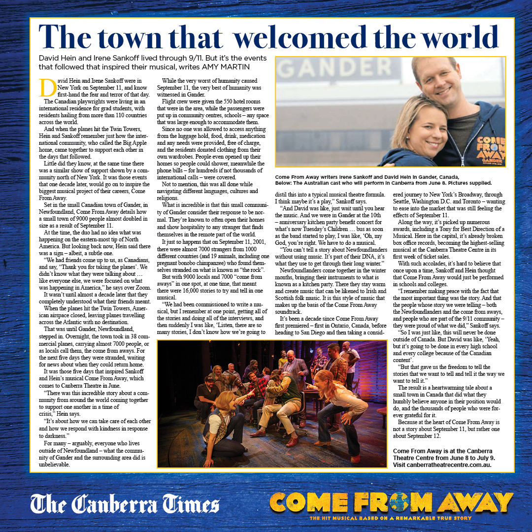 “But at the heart of Come From Away is not a story about September 11, but rather one about September 12” 🌎 ✈️ <a href="/canberratimes/">Canberra Times</a> 

#ComeFromAwayAU opens at the <a href="/canberratheatre/">Canberra Theatre Centre</a> from 8 June, book your tickets now - bit.ly/3Jdm9aL 🎫 @‌VisitCanberra #VisitCanberra