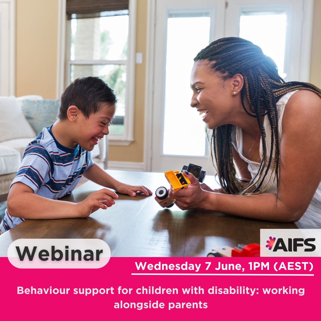 aifs_gov_au's tweet image. Last chance to save your spot for our webinar for professionals on ‘Behaviour support for children with disability: working alongside parents’. Register now for Wednesday, 7 June 2023 at 1PM (AEST): tinyurl.com/yck4m4zc
#AIFSWebinars #WebinarWednesdays #ChildrenWithDisability