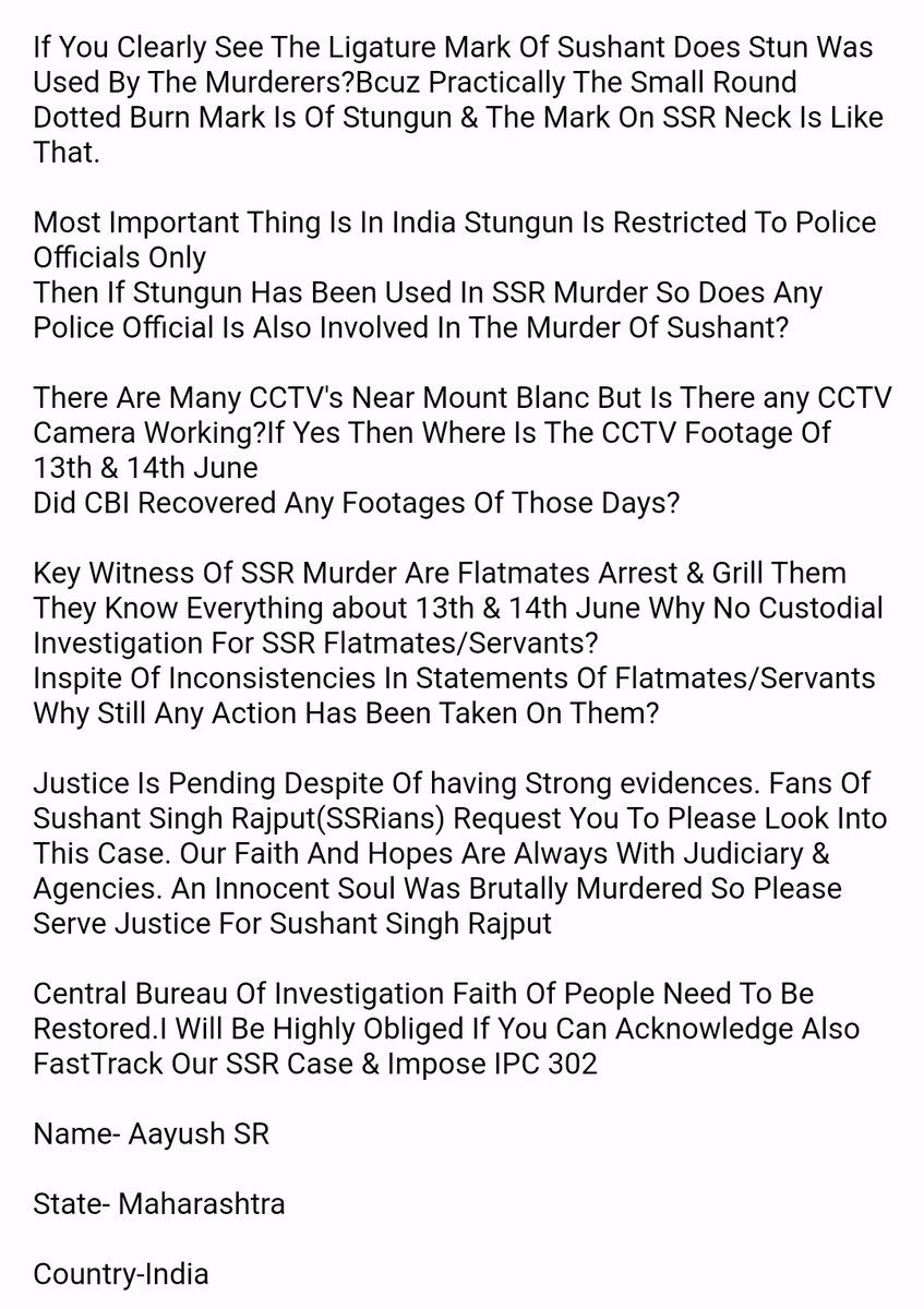 drive.google.com/file/d/1085G1f… Our SSR Justice Is Our Justice We Demand Chargesheet With IPC 302 In Our SSR Case #JusticeForSushant️SinghRajput @Copsview @CBIHeadquarters @HMOIndia @PMOIndia @arjunrammeghwal @NiteshNRane . #SushantSinghRajput #Justice4SSR Countdown Continues In SSRCase