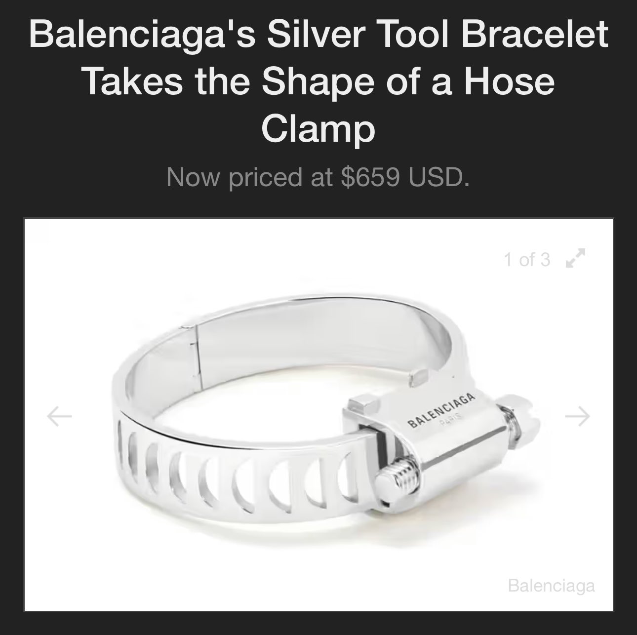 Balenciaga Silver Tool Bracelet Release