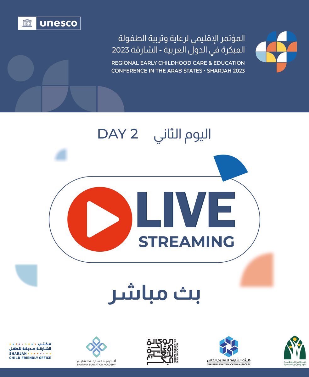 UNESCOBEIRUT's tweet image. Tune in at 8 AM Beirut Time, as the Director of the UNESCO Regional Bureau Costanza Farina delivers opening remarks of Day 2 of the Regional #Early_Childhood Care &amp;amp; #Education Conference in the Arab States, live from Sharjah

bit.ly/UNESCO_ECCE_DA…

#ECCE #learningstartsearly