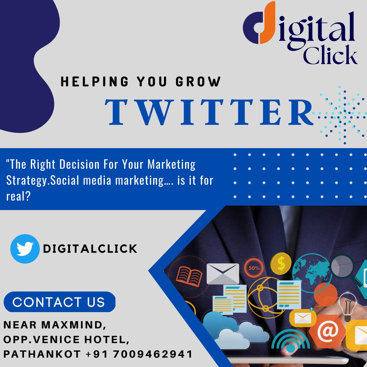 DigitalClick4u's tweet image. “Time to be Social, Go social with Social Media.” Grow with Twitter Marketing!!! We are providing online promotional services, Contact us: Digital Click: +91 7009762941

#Digitalclick #twittermarketing #motivation #inspiration #motivationalquotes #lifestyle #quotes #success