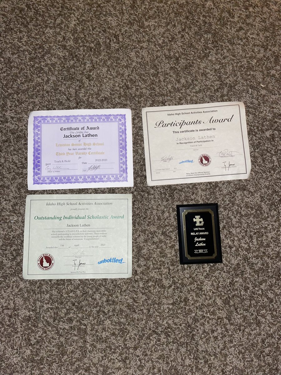 Jackson Lathen (@jacksonl2323) on Twitter photo Had a great track season with the LHS track team. I was given my third year varsity letter, the Schoolastic award for having a 3.75 GPA or better, the state championship participant award, and the team relay award. <a href="/LHSBengalsFB/">Lewiston High School Football</a> <a href="/PrepRedzoneID/">Prep Redzone Idaho</a> <a href="/INW_FOOTBALL/">Inland Northwest Football</a> <a href="/BrandonHuffman/">Brandon Huffman</a> Had a great track season with the LHS track team. I was given my third year varsity letter, the Schoolastic award for having a 3.75 GPA or better, the state championship participant award, and the team relay award. <a href="/LHSBengalsFB/">Lewiston High School Football</a> <a href="/PrepRedzoneID/">Prep Redzone Idaho</a> <a href="/INW_FOOTBALL/">Inland Northwest Football</a> <a href="/BrandonHuffman/">Brandon Huffman</a>