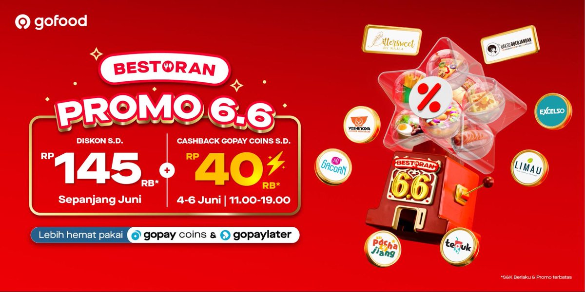 Diskon #BestoranJuni di #GoFood bener-bener deh sampe 145rb, lumayan banget buat aku yang lagi ngerjain skripsi kalo lagi laper maunya mam trsss kalian juga cobain yaaa   bit.ly/bestorangofood