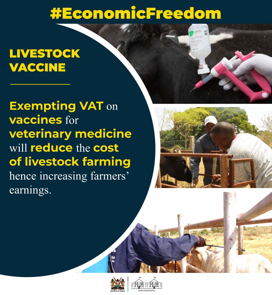 Exemptions VAT on vaccines for veterinary medicine will reduce the cost of livestock farming hence increasing farmers earnings

#EconomicFreedom