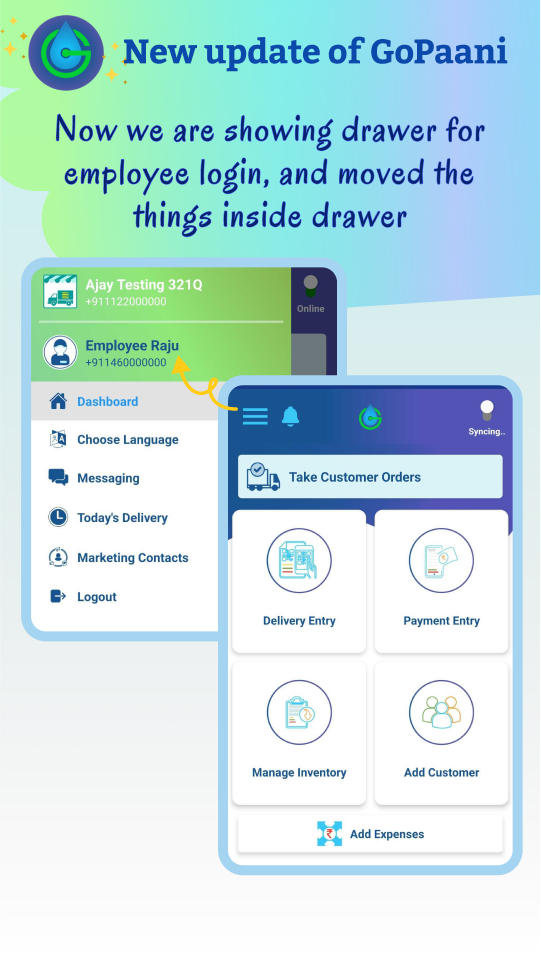 GoPaani's tweet photo. Now we are showing drawer for employee login. 
Download- Android- https://t.co/VAyUeOsp5H 
iOS- https://t.co/TPR1tlRNgd
#water #watermanagement #watersupply #business #deliverymanagement #deliveryservice #delivery #milk #जल #दूध #fooddelivery #newspaper https://t.co/4UhpraANMW
