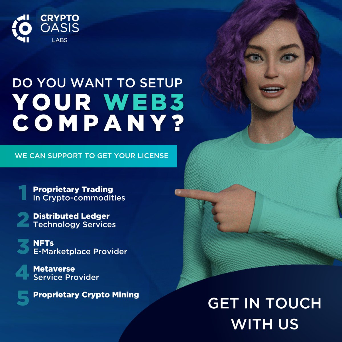 CryptoOasisUAE's tweet photo. Ready to join the Web3 revolution? Let us help you set up your own Web3 company and secure your license. 

Contact us now to start your journey towards a decentralized future!
👉 https://t.co/jqoKdaYMXF

#CryptoOasis #arteCommunity #Web3 #Blockchain #Metaverse #NFT #DLT https://t.co/9uwBeUbENk