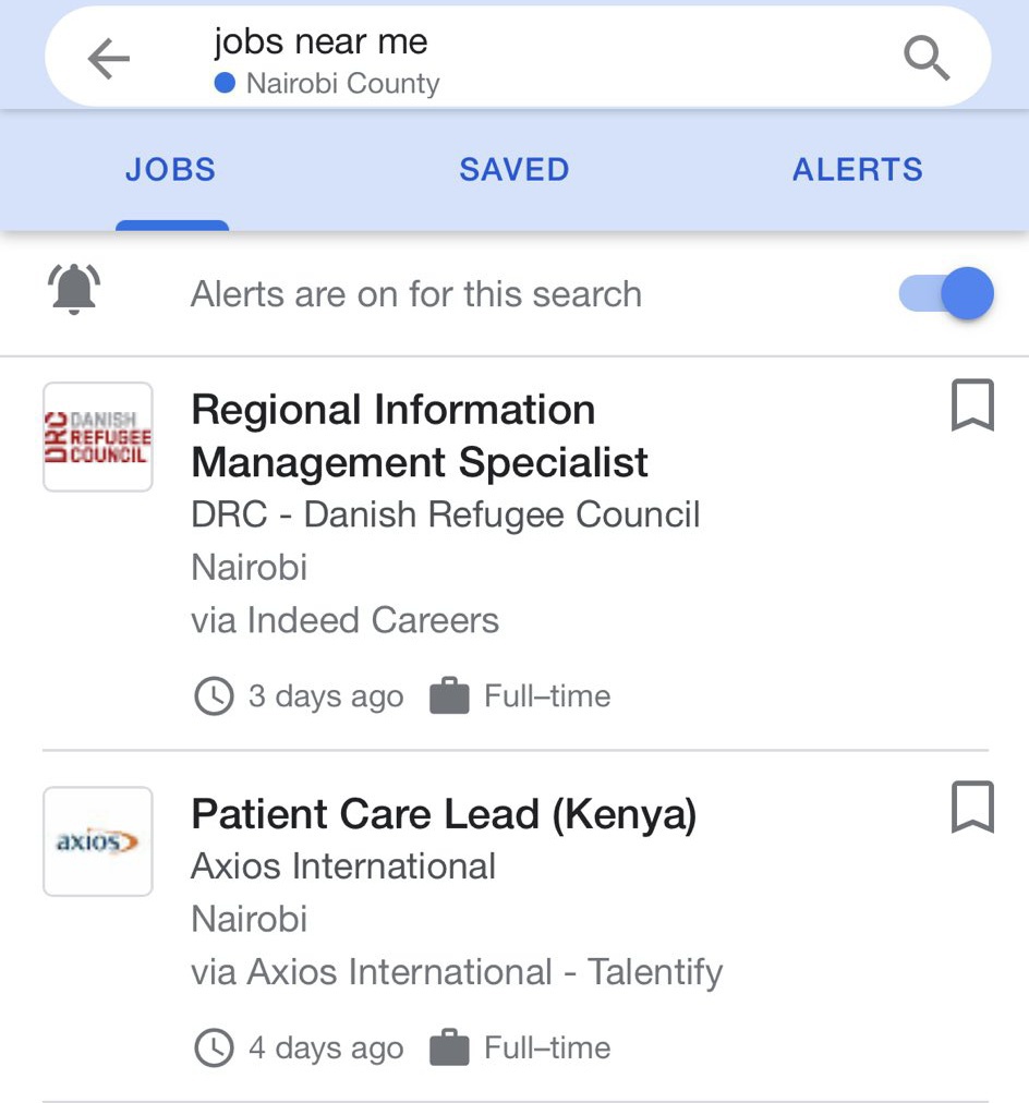 Oyaa!wasee, google has new features for you to enjoy, go to Google and search for jobs you're interested in when you goo.gle/jobs10  and turn on the notifications to get job alerts 
#SearchNiLife #SearchIsLife #FindWithGoogle #AD