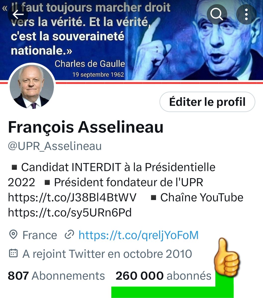 📈 LE PRÉSENT COMPTE TWEETER VIENT DE FRANCHIR 260.000 ABONNÉS
Il avait atteint 230.000 abonnés le 4 février dernier, ce qui représente une croissance de +30.000 en 4 mois, soit une moyenne de +7500 abonnés/mois.

✅️ Et vous,êtes-vous abonné/e?
C'est immédiat et gratuit.
