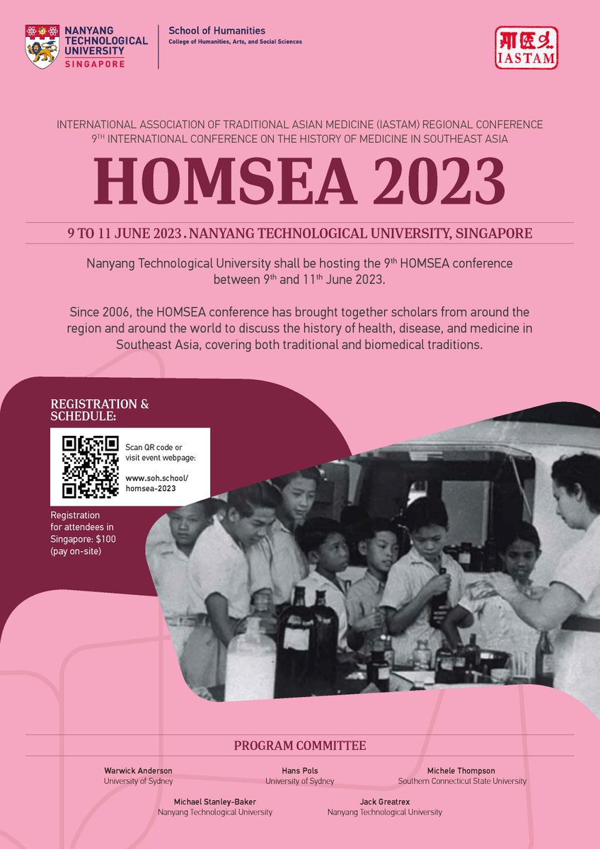 This weekend, from the 9th to 11th, @ntu_humanities and @NTUHistory are proud to thost the 9th HOMSEA, and IASTAM regional conference. If you would like to attend, please register at soh.school/homsea-2023 Exclusive, in person only! @JackEGreatrex