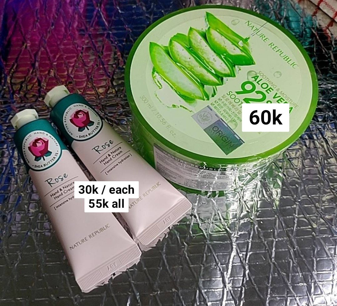 wts nature republic
aloe vera jar 300ml
handcream rose 30gr
dom Malang, Jatim
bisa toko oren, bisa keep event