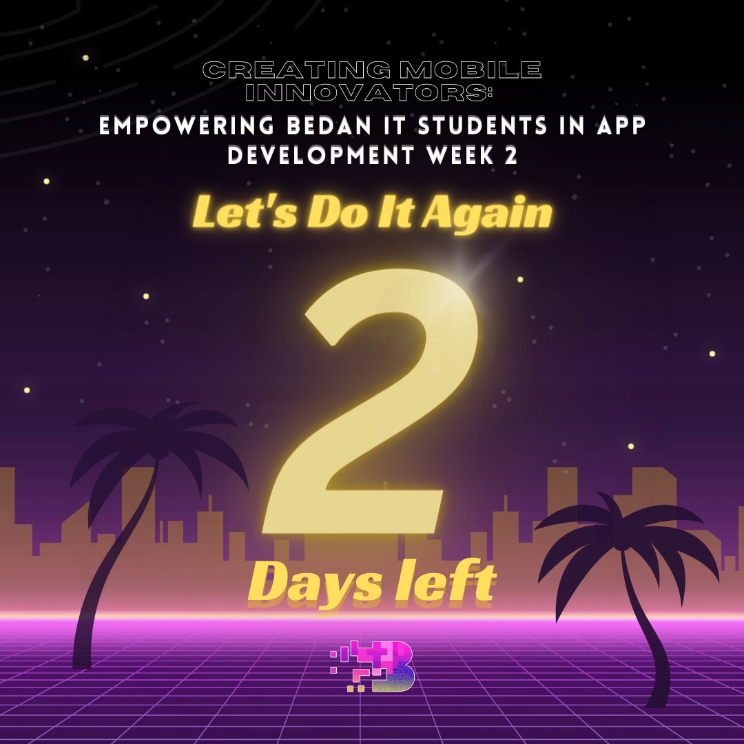 BITSSBU's tweet photo. 📷 3 DAYS LEFT until Part 2 of the Mobile App Development Workshop is here! 📷

on June 7, 2023, 1pm-5pm, 7th Floor Lydia Sy Tan Building (Mac Lab). 
Bringing of laptops is encouraged and registration details are to be announced. See you there! 📷 
#BITS2023 
#everyBITScount https://t.co/qtUvMBK7wW