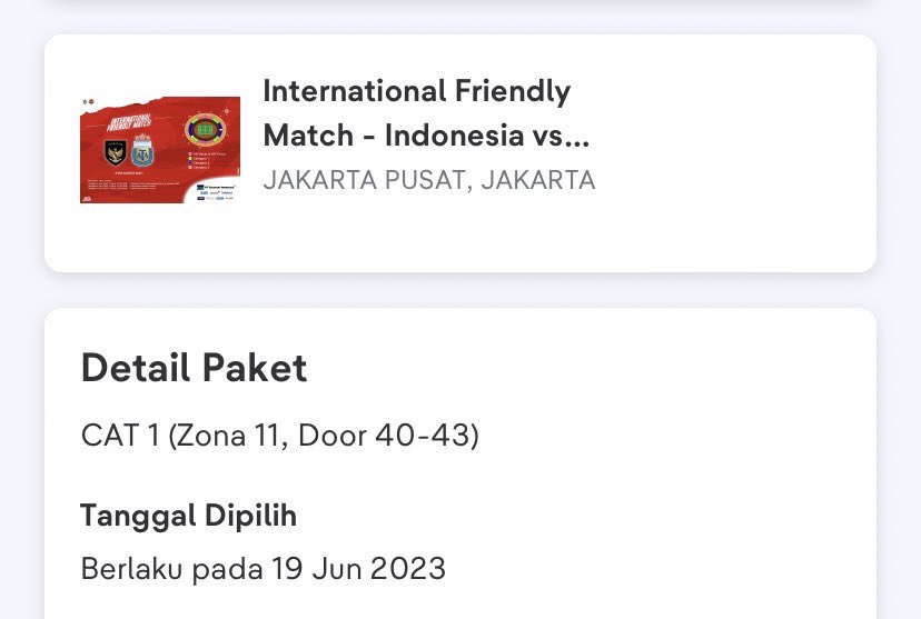 wts // want to sell

international friendly match day: indonesia vs argentina

CAT 1 (Zona 11, Door 40-43) 

fee 300k! 1 tiket

t. fifa jual tix indo messi https://t.co/fr4wWmvDeg