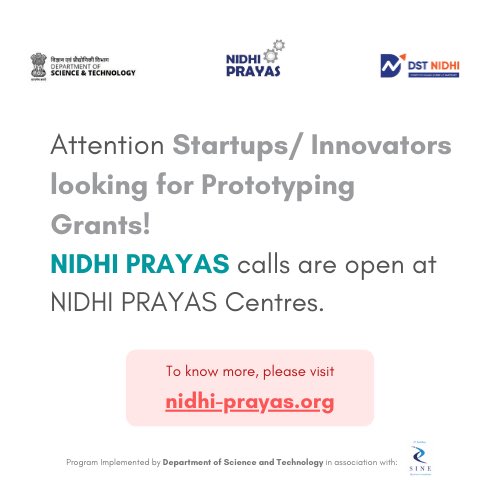 DSTIndia (@indiadst) on Twitter photo #Startups / #Innovators are invited to apply for NIDHI PRAYAS Prototyping Grant through Open Calls available at NIDHI PRAYAS Centres.
For list of NIDHI PRAYAS Centres and more information, please visit: nidhi-prayas.org
<a href="/DrJitendraSingh/">Dr Jitendra Singh</a>
<a href="/srivaric/">chandra Srivari</a> #Startups / #Innovators are invited to apply for NIDHI PRAYAS Prototyping Grant through Open Calls available at NIDHI PRAYAS Centres.
For list of NIDHI PRAYAS Centres and more information, please visit: nidhi-prayas.org
<a href="/DrJitendraSingh/">Dr Jitendra Singh</a>
<a href="/srivaric/">chandra Srivari</a> 