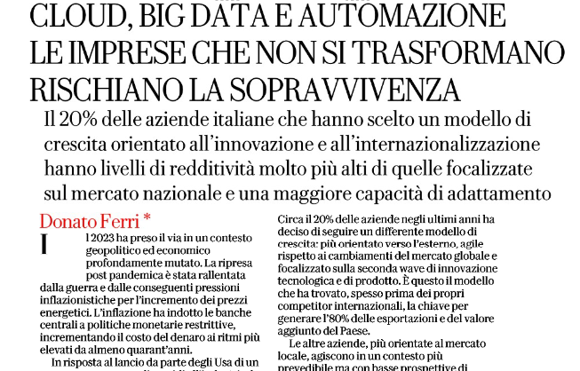 InfoCamere (@infocamere) on Twitter photo ➕ innovative e anche ➕ redditizie
🗞️ "#Cloud #BigData e automazione le imprese che non si trasformano rischiano la sopravvivenza" <a href="/donferri68/">Don</a> su <a href="/RepubblicaAF/">Repubblica Affari&Finanza</a>
#IA <a href="/EY_Italy/">EY Italy</a> <a href="/vanoni_ale/">Alessandro Vanoni</a> <a href="/Sofia04052020/">Sofia</a> <a href="/unioncamere/">Unioncamere</a> <a href="/StivaleDigitale/">Stivale Digitale</a> @longatosimone <a href="/simonintermite/">Simone Intermite</a> <a href="/daempoli/">Stefano da Empoli</a> ➕ innovative e anche ➕ redditizie
🗞️ "#Cloud #BigData e automazione le imprese che non si trasformano rischiano la sopravvivenza" <a href="/donferri68/">Don</a> su <a href="/RepubblicaAF/">Repubblica Affari&Finanza</a>
#IA <a href="/EY_Italy/">EY Italy</a> <a href="/vanoni_ale/">Alessandro Vanoni</a> <a href="/Sofia04052020/">Sofia</a> <a href="/unioncamere/">Unioncamere</a> <a href="/StivaleDigitale/">Stivale Digitale</a> @longatosimone <a href="/simonintermite/">Simone Intermite</a> <a href="/daempoli/">Stefano da Empoli</a>