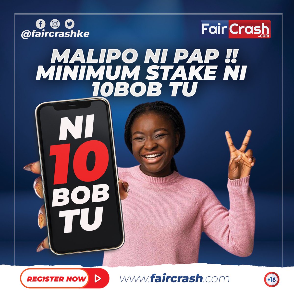 Malipo ni Pap !!! Win up to KES 100,000 every time you play and get paid instantly with just a 10 shillings stake💵💵 Register today! faircrash.com
#faircrash #winbig #CrashGame #MultiplierMania 
#onlinegaming #fun 💯💯