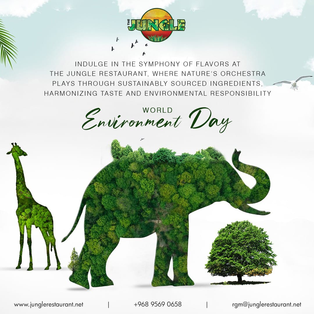 TheJungleMuscat's tweet photo. Let's celebrate the beauty of our planet and embrace sustainable dining at The Jungle Restaurant this World Environment Day. 🌿🍃

Together, we can make a difference, one plate at a time. 🌍✨

#WorldEnvironmentDay #SustainableDining #PreserveOurPlanet #TheJungleRestaurant https://t.co/YJhI1PCmg7