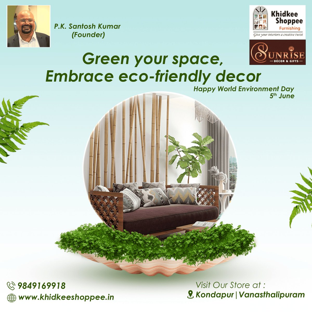 Green your home with eco-friendly decor from Khidkee Shoppee. Embrace sustainability and make a positive impact! 🌿🌍 
#KhidkeeShoppee #homedecor #homefurnishingstore #EnvironmentDay2023 #WorldEnvironmentDay #greenery #environmentfriendly #TrendingNow #sustainablefuture