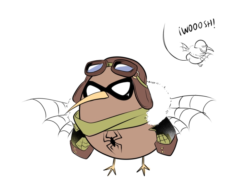 CaptainRKiwi's tweet photo. Hoy vi la nueva pelí del spaiderman y ooofff está genial ! Aquí les comparto un dibujo que hizo la poderosísima @Rawder_Beoluve de mi spidersona , es un kiwi que finge volar con "alas de telaraña" pero en realidad se balancea con una telaraña que le sale de la cola oh seee! https://t.co/4NuTEeuy2c