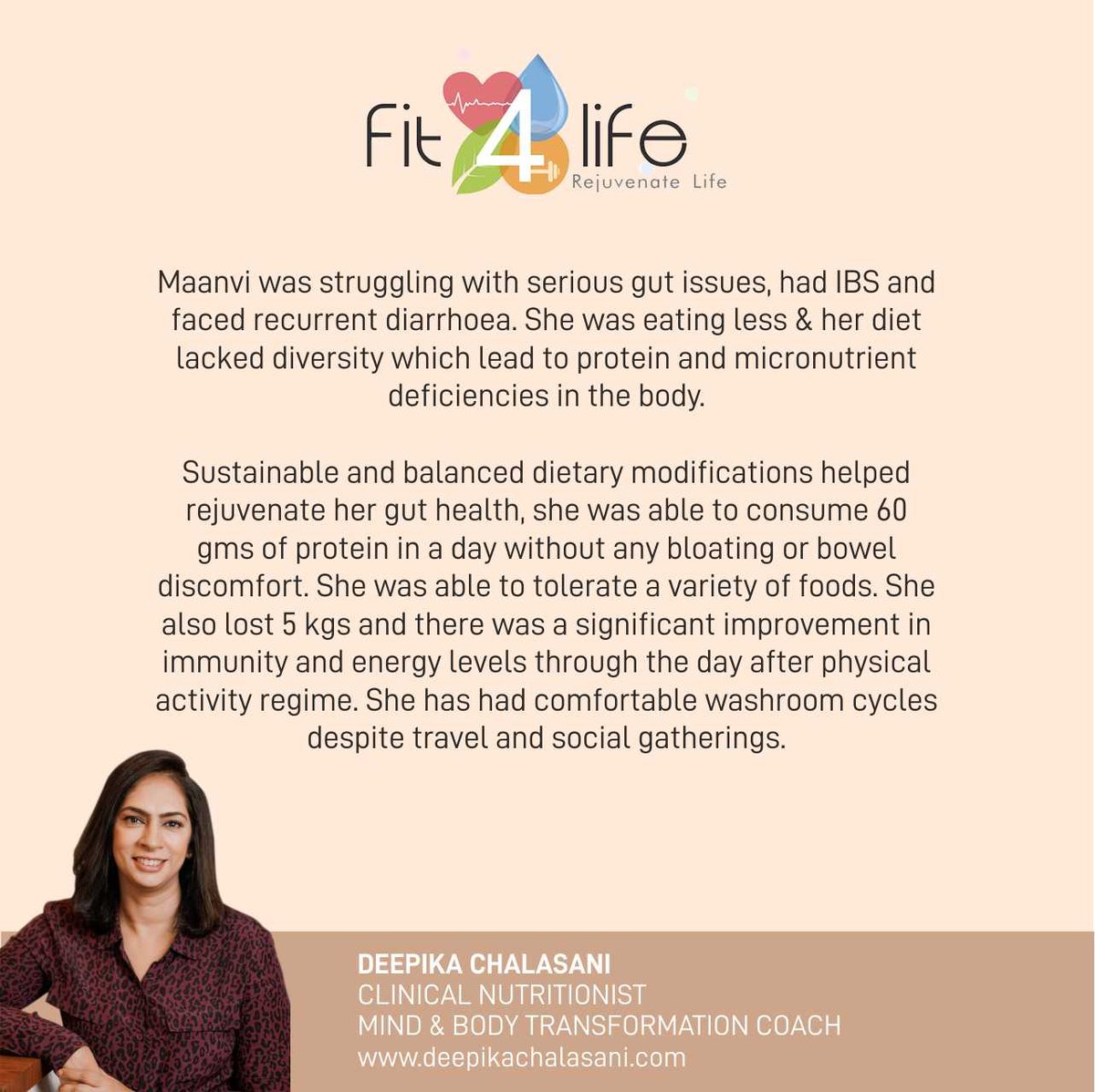 See how Maanvi utilised tailored dietary guidance to heighten protein absorption, augment immunity, & maintain robust levels of energy all day long. To know more read the detailed blog on deepikachalasani.com/post/you-can-i… To Book an appointment call: +91 90592 00407 #nutritiongoals