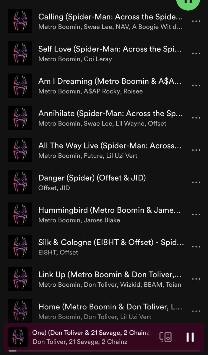 Lau_CSM's tweet photo. El hecho de que el Soundtrack de Spiderman Across the Spiderverse está UNIDO, cuando lo reproduces en orden hay frases de las películas hasta el final de la canción que unen el inicio de la siguiente canciónnn😭✨

Dios mío, cuánto arte en este universo ptm https://t.co/A3mGg2jqxr