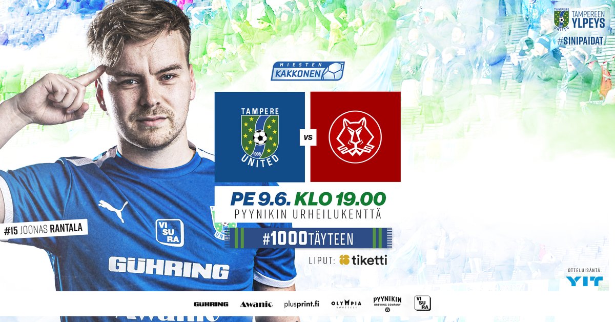 💙 DERBYVIIKKO! 💚 Tästä se lähtee ja perjantaina mennään täysillä Pyynikillä! Tule ajoissa paikalle perjantaina. Pyynikillä on klo 18.00–18.30 happy hour, jonka aikana oluita ja muita juomia saa hintaan 5 € / tölkki. Ennakkoliput myy @TIKETTIofficial. #sinipaidat #kakkonen