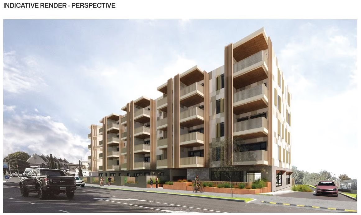 Kāinga Ora have applied for RC to replace the 1 storey pensioner flats at 32-34 Surrey Crescent with this 5 storey block.