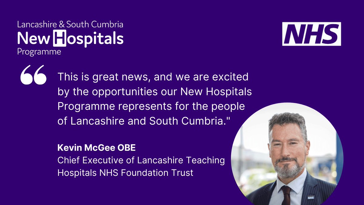 New Hospitals Programme LSC (@newhospitalslsc) on Twitter photo <a href="/KMcG_CEO/">Kevin McGee</a>, Chief Executive of <a href="/LancsHospitals/">Chorley & Royal Preston</a>, says that building new hospitals on new sites will be truly transformational for the people of Lancashire and South Cumbria.
📝 Read more on our website here: orlo.uk/jrZ4z <a href="/KMcG_CEO/">Kevin McGee</a>, Chief Executive of <a href="/LancsHospitals/">Chorley & Royal Preston</a>, says that building new hospitals on new sites will be truly transformational for the people of Lancashire and South Cumbria.
📝 Read more on our website here: orlo.uk/jrZ4z