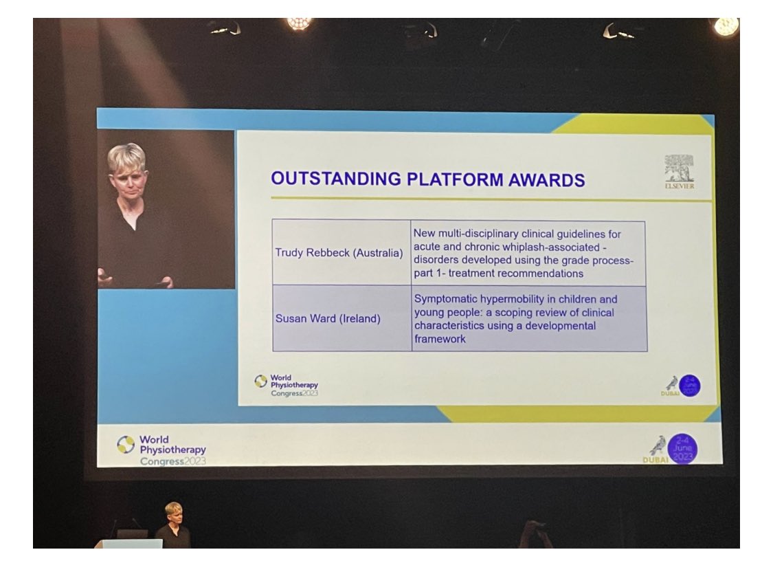 Congratulations to ⁦@TrudyRebbeck⁩ on her Outstanding Platform Award ⁦@WorldPhysio1951⁩ #worldphysio2023 🎉👏 ⁦@Sydney_Uni⁩ ⁦@SydneyUni_Media⁩ ⁦@syd_health⁩ ⁦@SydneyMSK⁩ ⁦@sydFMH_EMCR⁩
