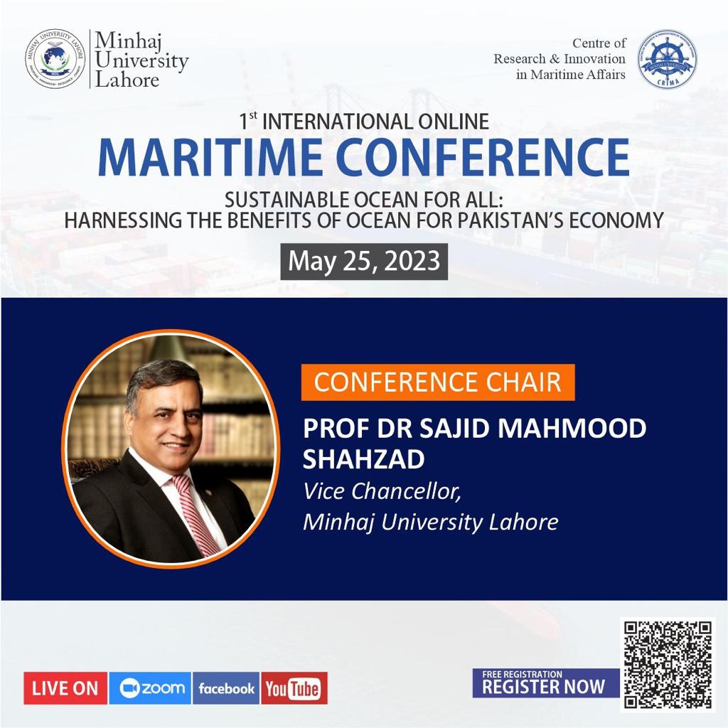 Worthy vice chancellor #minhajuniversitylahore Dr Sajid Mehmood Sahzad will Chair the 1st International online mairitimes conference.
#mul_imc2023 #imc2023 #crima #online_conference #blueeconomy