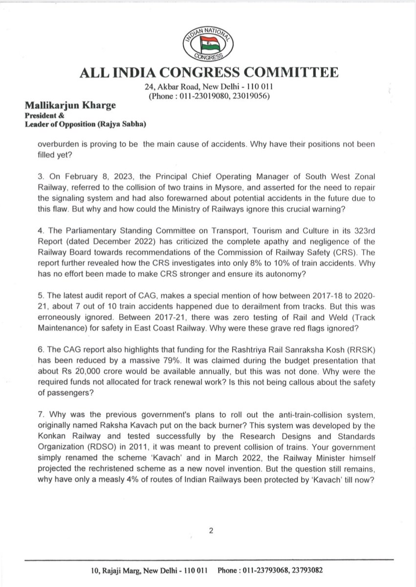 kharge's tweet photo. The devastating train accident in Odisha has shocked the nation.

Today, the most crucial step is to prioritise installation of mandatory safety standards to ensure safety of our passengers

My letter to PM, Shri @narendramodi, highlighting important facts. https://t.co/fx8IJGqAwk