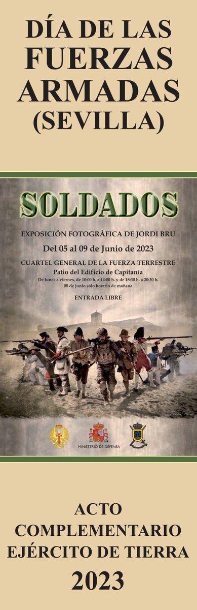FUTER_ET's tweet photo. Actos complementarios DIFAS 2023 en Sevilla
PLAZA DE LA GAVIDIA 06jun23
• Izado de Bandera a las 11:00 horas, 
• Concierto de música y Arriado de.   Bandera a las  20:30h 
CUARTEL GENERAL #FUTER
• Exposición fotográfica (cartel) https://t.co/S0vUt1UY6s