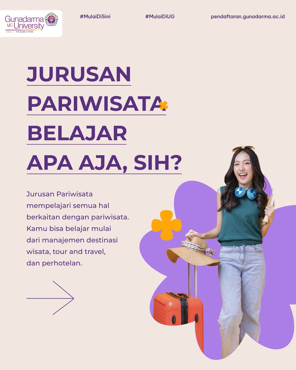 mulaidiUG's tweet photo. Sobat UG yang mau masuk jurusan Pariwisata mana suaranyaaaa?

Yuk, cek dulu nih apa aja yang bakal kamu pelajari di jurusan ini dan apa prospek pekerjaannya. Ada yang mau ditanyain? Reply, ya!

#PMBGunadarma https://t.co/bYP71a3XXj