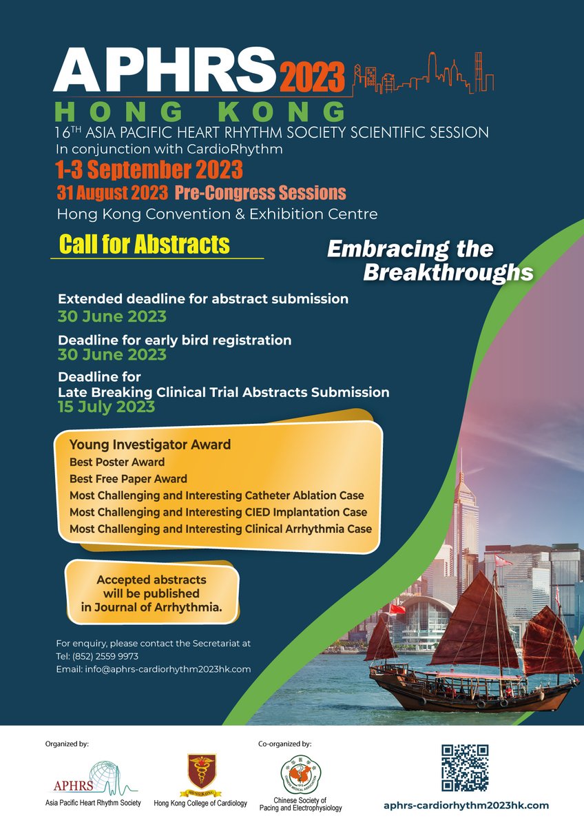 Abstract submission deadline EXTENDED to 30 June 2023! aphrs-cardiorhythm2023hk.com/call-for-abstr…