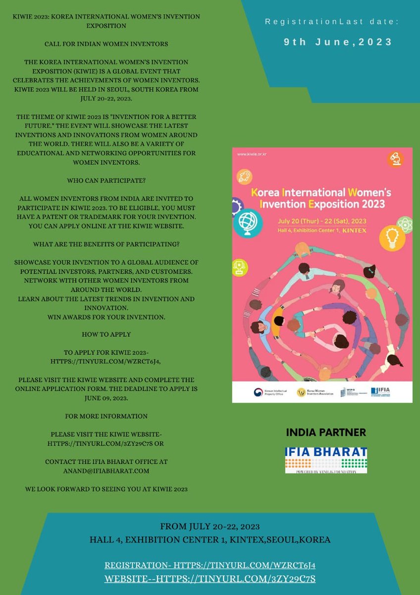 #KIWIE2023 is here!
July 20-22, 2023, #Seoul, #SouthKorea! Theme: #InventionforaBetterFuture"
Explore groundbreaking creations by #womeninventors! Educational and #networking opportunities await!
Register at: kiwie.or.kr/eng/enterprise… 
Website - kiwie.or.kr/eng/