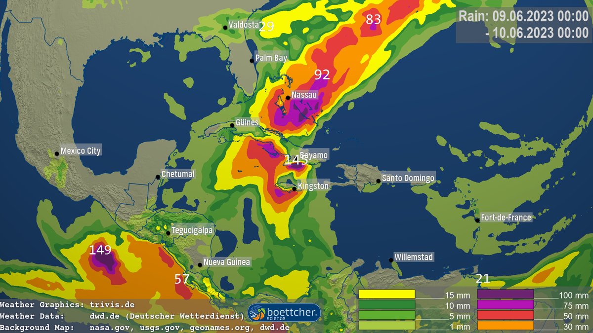 #Heavy rain expected near #BartoloméMasó (#Cuba). #ICON Model expected 145mm within 24 hours until 10.06.2023 - 00:00 UTC . - In 4 Tagen werden 145mm Regen binnen 24 Std. in #Cuba erwartet. (#DWD, #Extremwetter, #Unwetter)