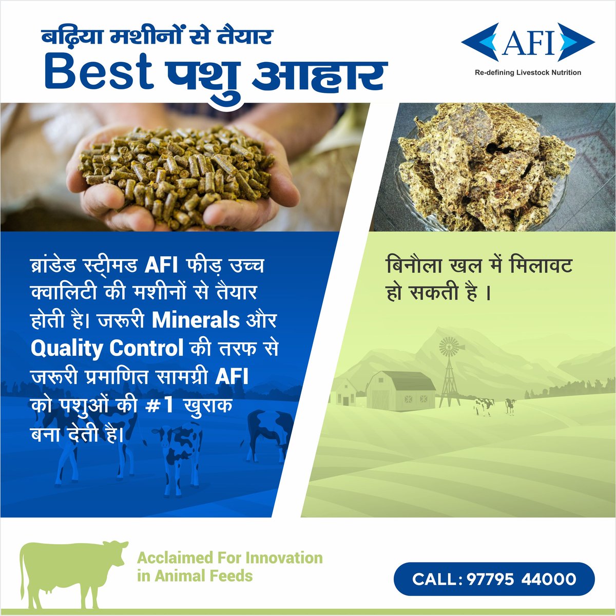 Branded steamed AFI Feed High is produced with quality machines by using automatic and proper mixing. On the other hand, adulteration can be found in cottonseed cake.
For more information, call - 09779544000

#Dairy #Feed #CattleFeed #AnimalFeed #AnimalNutrition #Farming