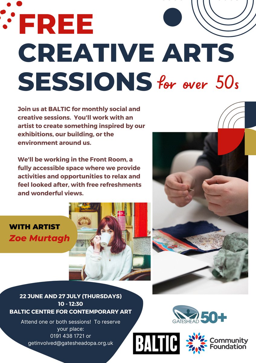 Gateshead 50+ (Gateshead Older People's Assembly) (@gatesheadopa) on Twitter photo Delighted to launch our monthly creative arts sessions in partnership with <a href="/balticgateshead/">Baltic Centre for Contemporary Art</a>! If you're over 50, you're invited! 🙂
Thanks to @CFTyneWearNland supporting our work. 🙏 Delighted to launch our monthly creative arts sessions in partnership with <a href="/balticgateshead/">Baltic Centre for Contemporary Art</a>! If you're over 50, you're invited! 🙂
Thanks to @CFTyneWearNland supporting our work. 🙏
