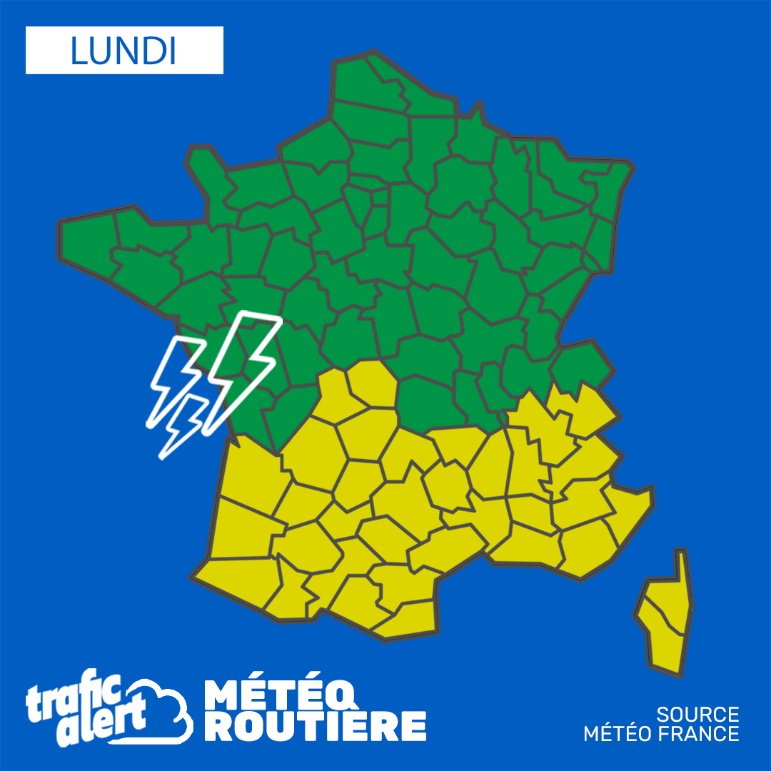 [RISQUE MÉTÉO] Un risque orageux toujours présent sur la moitié sud cet après-midi avec de potentiels forts cumuls de pluies et grêle, 35 départements en vigilance jaune, prudence. #météo #meteoroutière #risque #pluies #orage