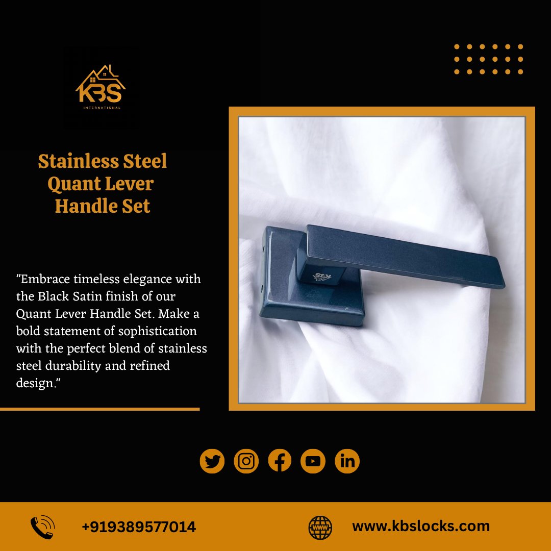 The Quant lever handles boast an ergonomic design, ensuring a comfortable grip and smooth operation. 

contact us - +919389577014
visit us at - kbslocks.com
#kbslocksandhardware #mortiselocks #doorlocks #pullhandle #hinges #towerbolt #stainlesssteeldoorhardware