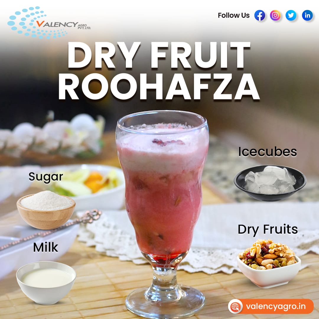 LET THE ROOHAFZA TASTE NOURISH YOUR SOUL
Recipe ⏱️
🍷🤤

Sweeten your summer days with this deliciously unique Roohafza recipe! Made with #ValencyAgro dry fruits, it's a perfect way to add a zing to your summer table.