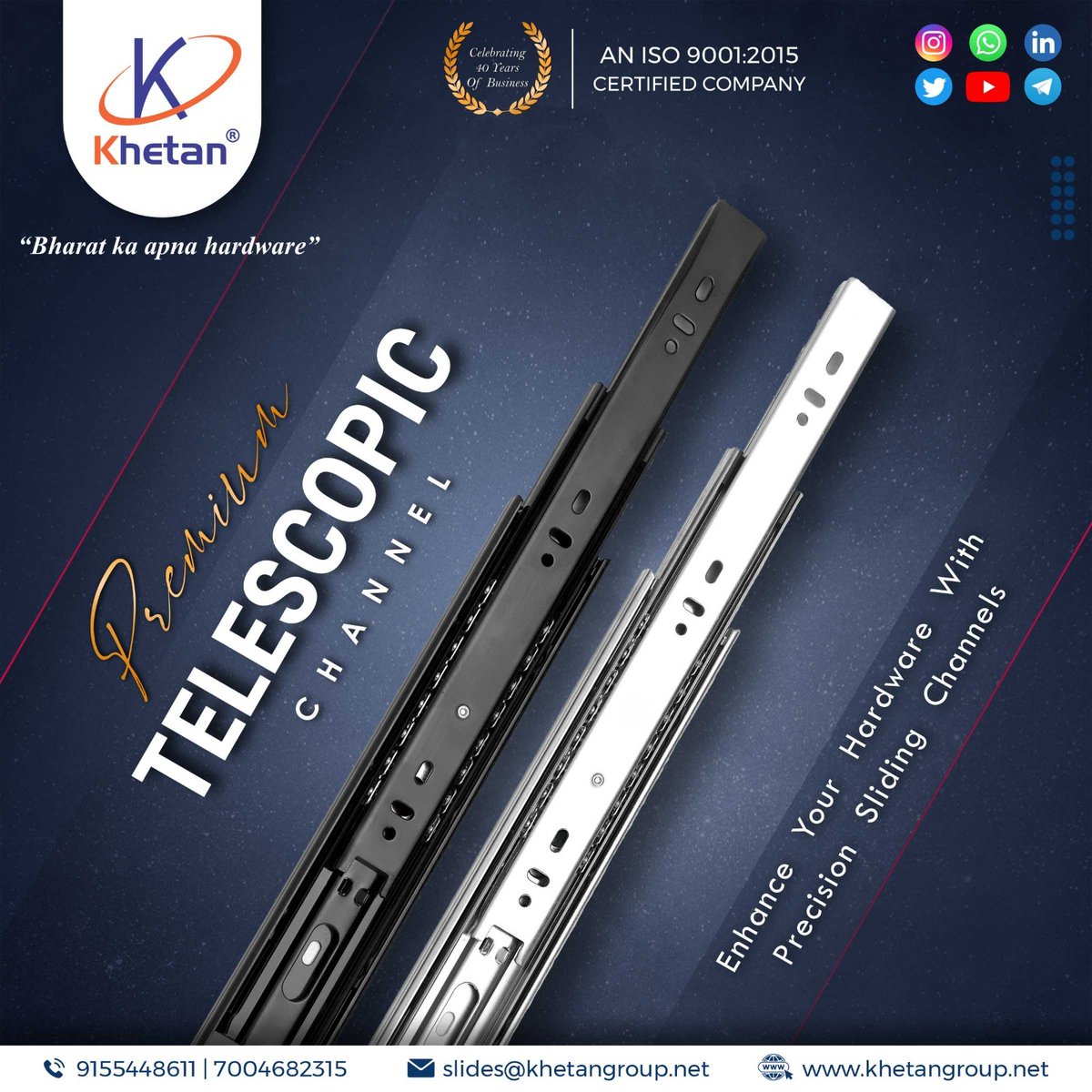 Enhance your hardware with Khetan’s Precision #SlidingChannels.
#Khetan #KhetanUdyog #Jamshedpur #KhetanHardware #DrawerSlidingChannel #TelescopicSlides #TelescopicSlidesManufacturer #HomeImprovement #CabinetHardware #DrawerRunners #TelescopicDrawerSlide #DrawerSlidesManufacturer