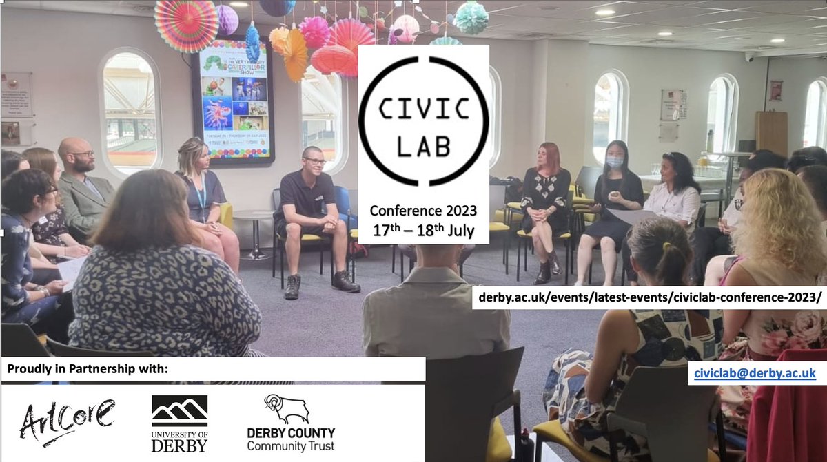S.H.E.D - Designing Dialogue CIC (@shed_uk) on Twitter photo CivicLAB Conference 2023
derby.ac.uk/events/latest-…
Keynotes:
Mark Robinson thinkingpractice.co.uk/about-mark-rob…
Cara Courage
caracourage.net
Imandeep Kaur
civicsquare.cc/team/
Brought to you by:
<a href="/derbyuni/">University of Derby</a> <a href="/artcoreuk/">Artcore</a> <a href="/dcctofficial/">Derby County Community Trust 🐏</a>
Register now! Places limited and going fast! CivicLAB Conference 2023
derby.ac.uk/events/latest-…
Keynotes:
Mark Robinson thinkingpractice.co.uk/about-mark-rob…
Cara Courage
caracourage.net
Imandeep Kaur
civicsquare.cc/team/
Brought to you by:
<a href="/derbyuni/">University of Derby</a> <a href="/artcoreuk/">Artcore</a> <a href="/dcctofficial/">Derby County Community Trust 🐏</a>
Register now! Places limited and going fast!