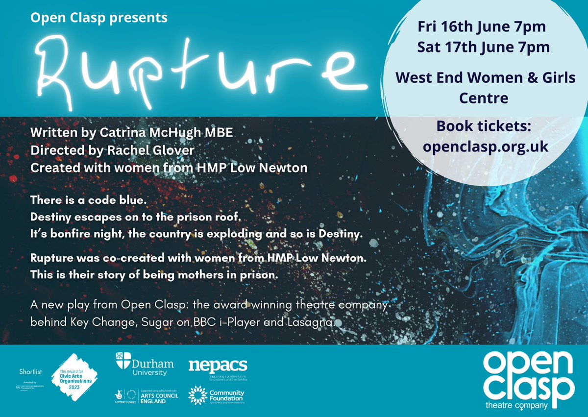 NEPACS (@nepacsinfo) on Twitter photo Nepacs <a href="/durham_uni/">Durham University</a> <a href="/OpenClasp/">OpenClaspTheatreCo</a> have worked with a group of women in <a href="/HMPLowNewton/">HMPLowNewton</a> to develop a new production called Rupture - which incorporates the lived experience of women who engaged with our Nepacs parental rights in prison project. Book now at openclasp.org.uk Nepacs <a href="/durham_uni/">Durham University</a> <a href="/OpenClasp/">OpenClaspTheatreCo</a> have worked with a group of women in <a href="/HMPLowNewton/">HMPLowNewton</a> to develop a new production called Rupture - which incorporates the lived experience of women who engaged with our Nepacs parental rights in prison project. Book now at openclasp.org.uk